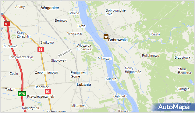 mapa Mikorzyn gmina Lubanie, Mikorzyn gmina Lubanie na mapie Targeo