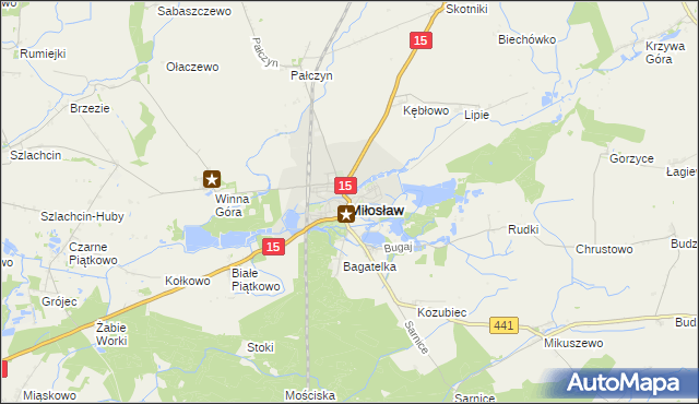 mapa Miłosław powiat wrzesiński, Miłosław powiat wrzesiński na mapie Targeo