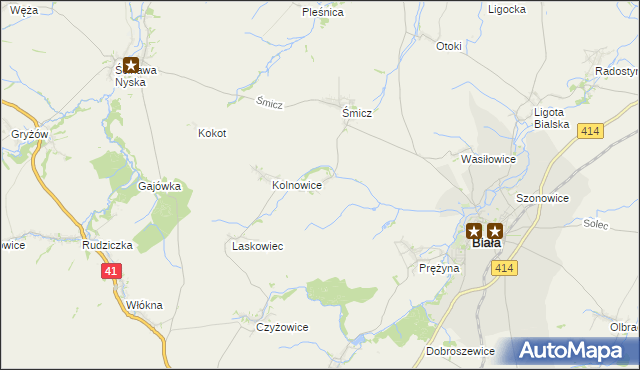 mapa Miłowice gmina Biała, Miłowice gmina Biała na mapie Targeo