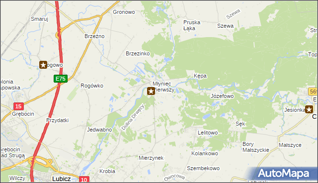 mapa Młyniec Drugi, Młyniec Drugi na mapie Targeo