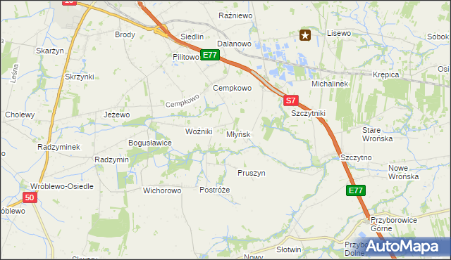 mapa Młyńsk gmina Płońsk, Młyńsk gmina Płońsk na mapie Targeo