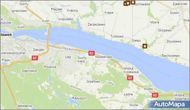 mapa Modzerowo gmina Włocławek, Modzerowo gmina Włocławek na mapie Targeo