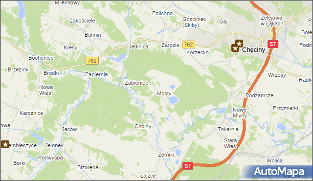 mapa Mosty gmina Chęciny, Mosty gmina Chęciny na mapie Targeo