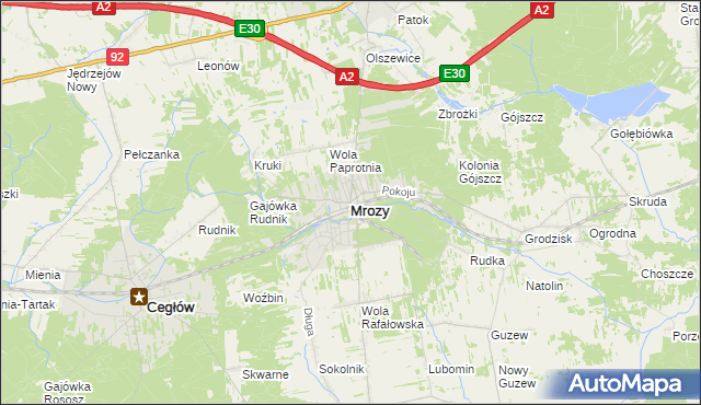 mapa Mrozy powiat miński, Mrozy powiat miński na mapie Targeo