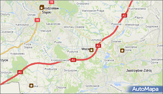 mapa Mszana powiat wodzisławski, Mszana powiat wodzisławski na mapie Targeo