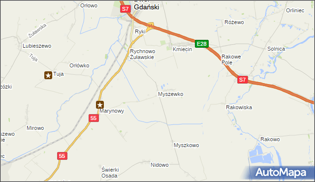 mapa Myszewko, Myszewko na mapie Targeo