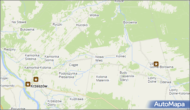 mapa Nowa Wieś gmina Harasiuki, Nowa Wieś gmina Harasiuki na mapie Targeo