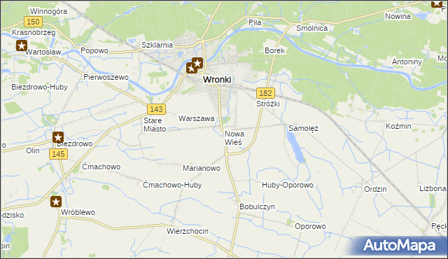 mapa Nowa Wieś gmina Wronki, Nowa Wieś gmina Wronki na mapie Targeo