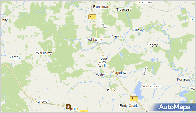 mapa Nowa Wieś Wielka gmina Lidzbark Warmiński, Nowa Wieś Wielka gmina Lidzbark Warmiński na mapie Targeo