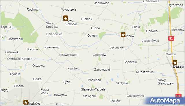 mapa Odechów gmina Grabów, Odechów gmina Grabów na mapie Targeo