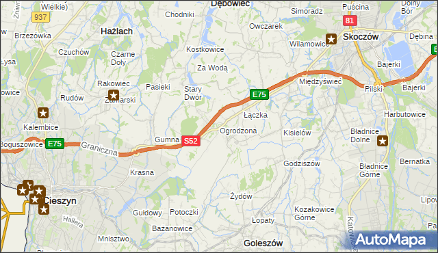 mapa Ogrodzona gmina Dębowiec, Ogrodzona gmina Dębowiec na mapie Targeo