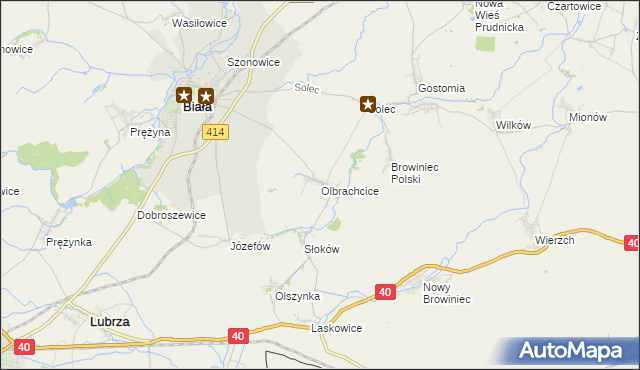 mapa Olbrachcice gmina Biała, Olbrachcice gmina Biała na mapie Targeo