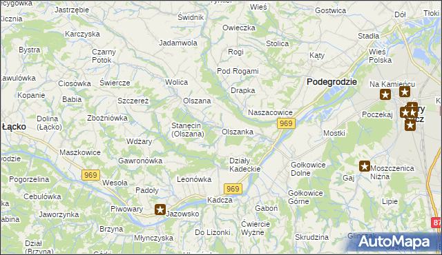 mapa Olszanka gmina Podegrodzie, Olszanka gmina Podegrodzie na mapie Targeo