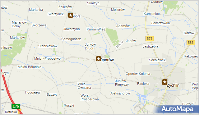 mapa Oporów powiat kutnowski, Oporów powiat kutnowski na mapie Targeo