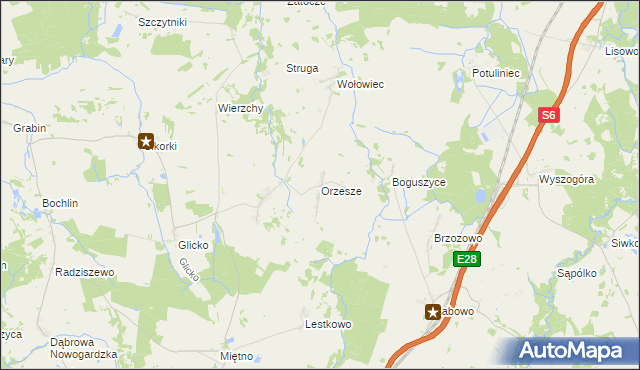 mapa Orzesze gmina Nowogard, Orzesze gmina Nowogard na mapie Targeo