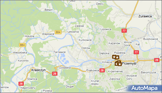 mapa Ostrów gmina Przemyśl, Ostrów gmina Przemyśl na mapie Targeo