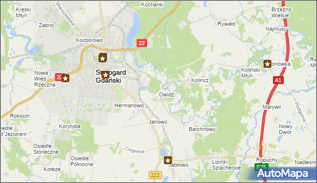 mapa Owidz, Owidz na mapie Targeo