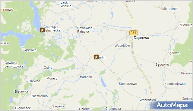 mapa Parlin gmina Dąbrowa, Parlin gmina Dąbrowa na mapie Targeo