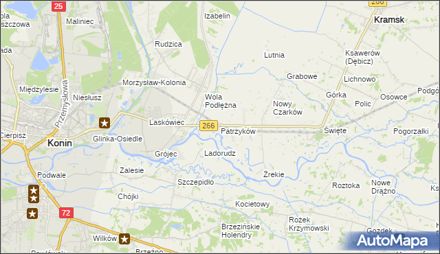 mapa Patrzyków gmina Kramsk, Patrzyków gmina Kramsk na mapie Targeo
