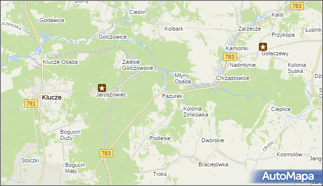 mapa Pazurek, Pazurek na mapie Targeo