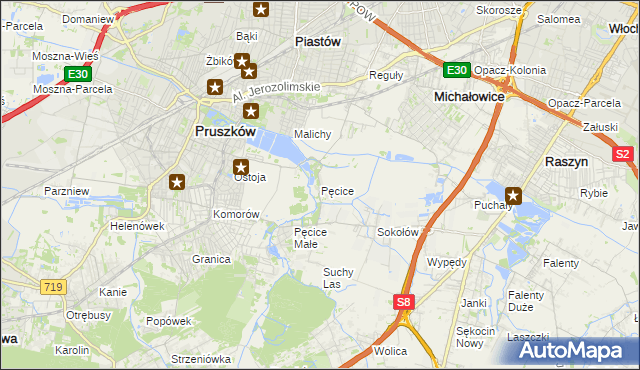 mapa Pęcice, Pęcice na mapie Targeo