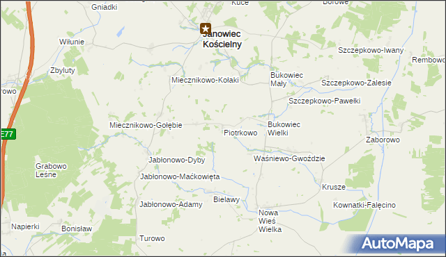 mapa Piotrkowo gmina Janowiec Kościelny, Piotrkowo gmina Janowiec Kościelny na mapie Targeo