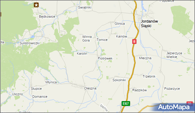 mapa Piotrówek gmina Jordanów Śląski, Piotrówek gmina Jordanów Śląski na mapie Targeo