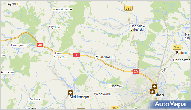 mapa Pisarzowice gmina Lubań, Pisarzowice gmina Lubań na mapie Targeo