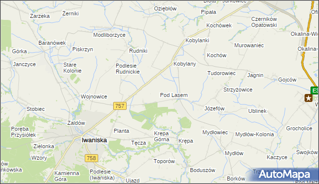 mapa Pod Lasem gmina Opatów, Pod Lasem gmina Opatów na mapie Targeo