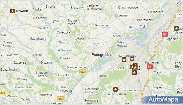 mapa Podegrodzie powiat nowosądecki, Podegrodzie powiat nowosądecki na mapie Targeo