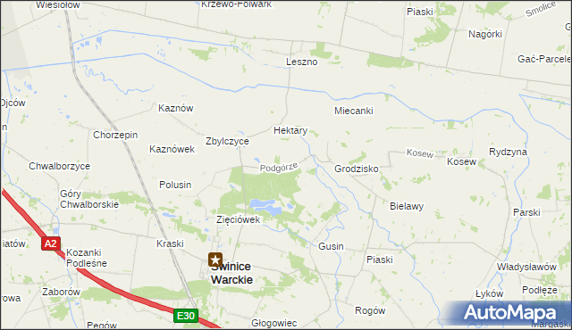 mapa Podgórze gmina Świnice Warckie, Podgórze gmina Świnice Warckie na mapie Targeo