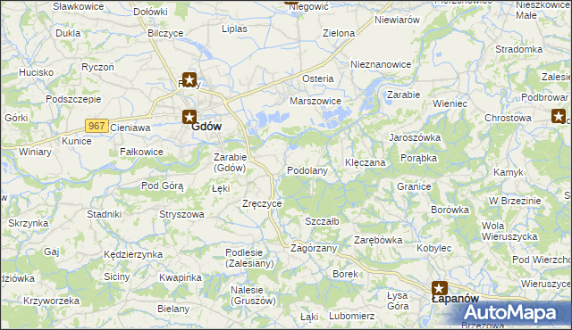 mapa Podolany gmina Gdów, Podolany gmina Gdów na mapie Targeo