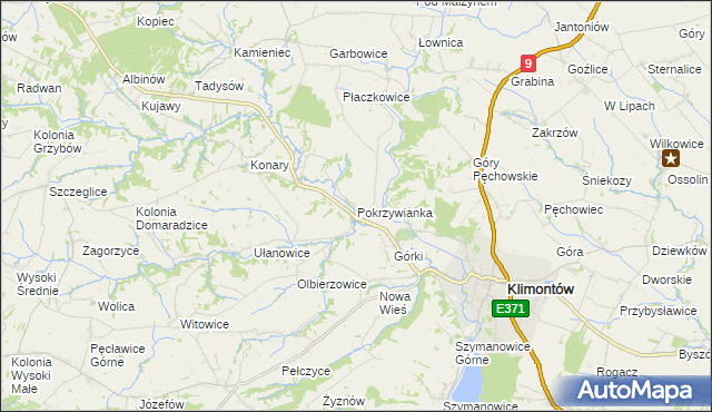 mapa Pokrzywianka gmina Klimontów, Pokrzywianka gmina Klimontów na mapie Targeo