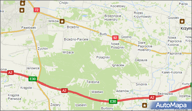 mapa Potażniki, Potażniki na mapie Targeo