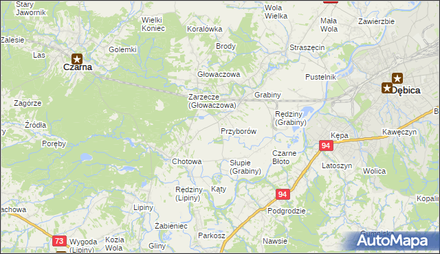 mapa Przyborów gmina Czarna, Przyborów gmina Czarna na mapie Targeo