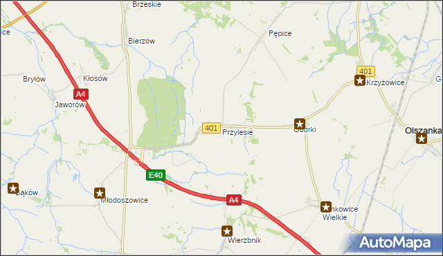 mapa Przylesie gmina Olszanka, Przylesie gmina Olszanka na mapie Targeo