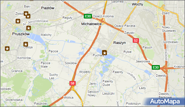 mapa Puchały gmina Raszyn, Puchały gmina Raszyn na mapie Targeo