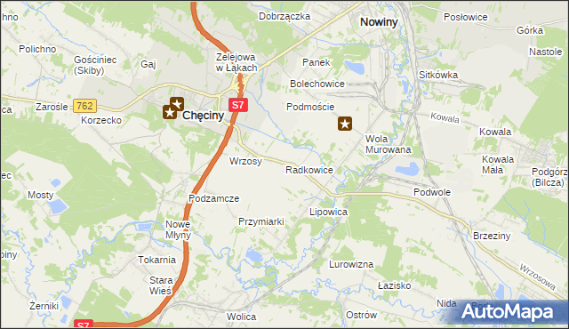 mapa Radkowice gmina Chęciny, Radkowice gmina Chęciny na mapie Targeo