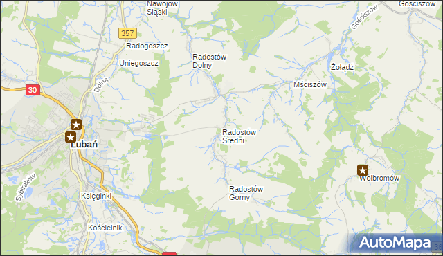 mapa Radostów Średni, Radostów Średni na mapie Targeo
