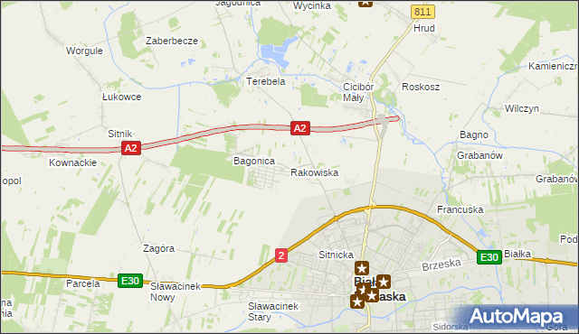 mapa Rakowiska gmina Biała Podlaska, Rakowiska gmina Biała Podlaska na mapie Targeo