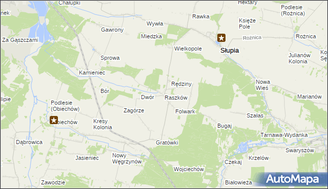 mapa Raszków gmina Słupia, Raszków gmina Słupia na mapie Targeo