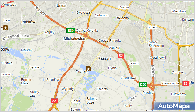 mapa Raszyn powiat pruszkowski, Raszyn powiat pruszkowski na mapie Targeo