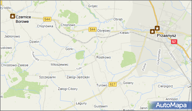 mapa Rostkowo gmina Czernice Borowe, Rostkowo gmina Czernice Borowe na mapie Targeo