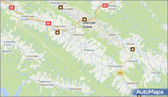 mapa Równia gmina Ustrzyki Dolne, Równia gmina Ustrzyki Dolne na mapie Targeo