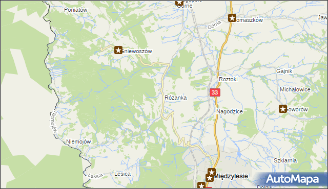 mapa Różanka gmina Międzylesie, Różanka gmina Międzylesie na mapie Targeo