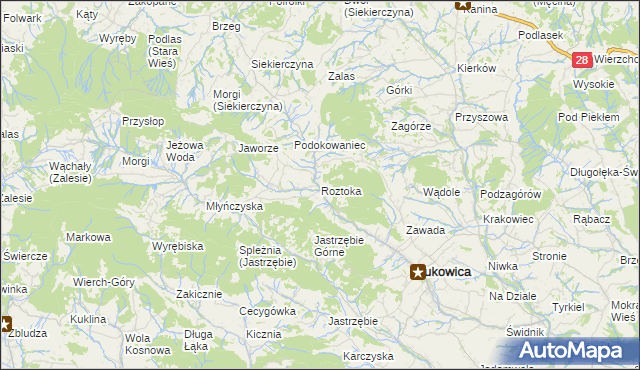 mapa Roztoka gmina Łukowica, Roztoka gmina Łukowica na mapie Targeo