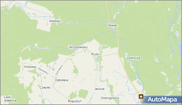 mapa Rudki gmina Wałcz, Rudki gmina Wałcz na mapie Targeo
