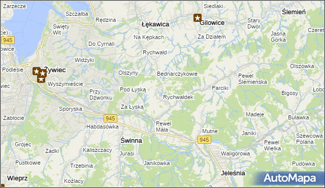 mapa Rychwałdek, Rychwałdek na mapie Targeo