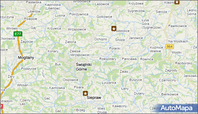 mapa Rzeszotary gmina Świątniki Górne, Rzeszotary gmina Świątniki Górne na mapie Targeo