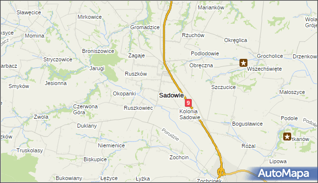 mapa Sadowie powiat opatowski, Sadowie powiat opatowski na mapie Targeo